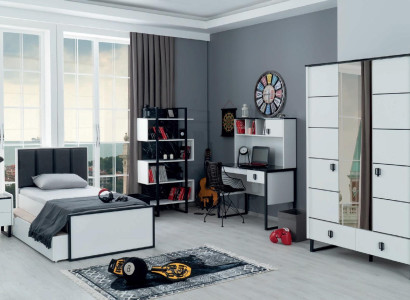 Teeneger Room Youth Bedroom Furniture Bed + Bedside table Black White 2pcs.