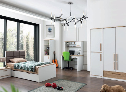 Modern youth room set Bed Bedside table Bookshelf Table Bedroom 5 pieces.