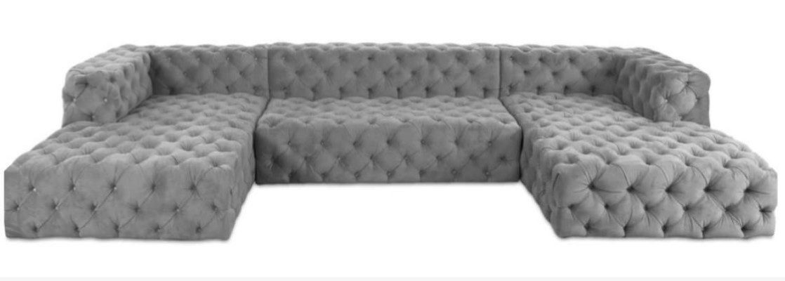 Chesterfield U-shape Sofa Gray XXL Big Textile Fabric Couches Luxury Furniture Upholstery