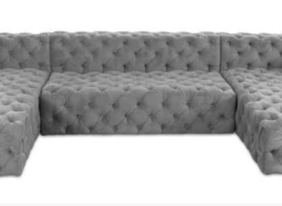 Chesterfield U-shape Sofa Gray XXL Big Textile Fabric Couches Luxury Furniture Upholstery
