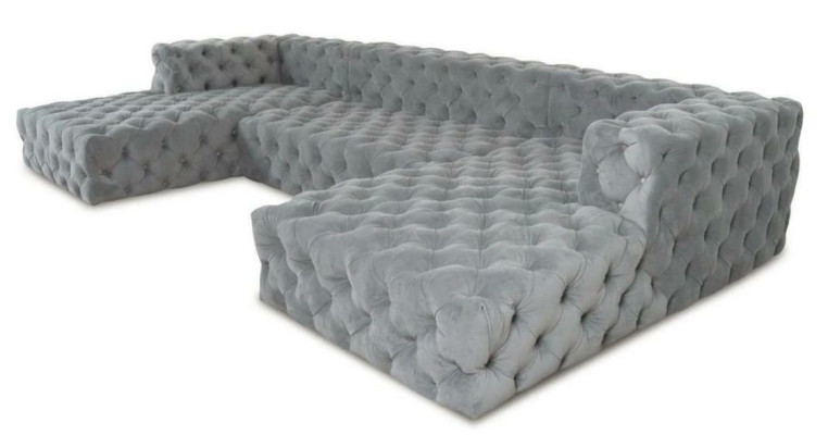 Chesterfield U-shape Sofa Gray XXL Big Textile Fabric Couches Luxury Furniture Upholstery