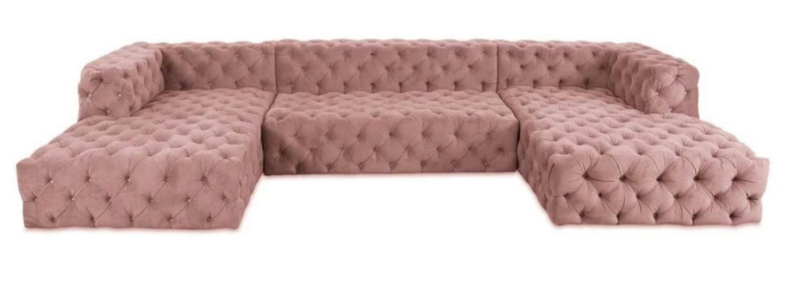 Chesterfield U-shape Sofa Gray XXL Big Textile Fabric Couches Luxury Furniture Upholstery