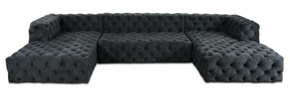 Chesterfield U-shape Sofa Gray XXL Big Textile Fabric Couches Luxury Furniture Upholstery
