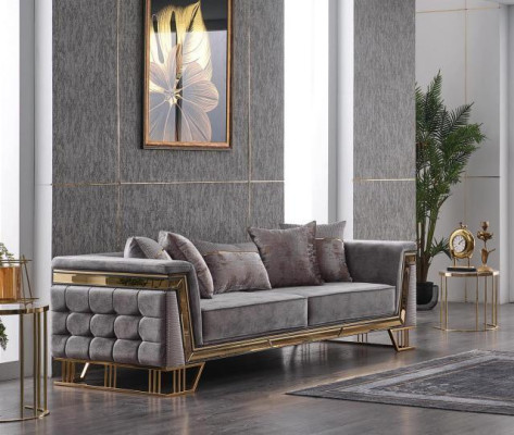Gray three-seater luxury living room couch designer textile sofa seating furniture