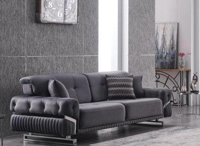 Gray designer three-seater Living room furniture Textile upholstered sofa Modern