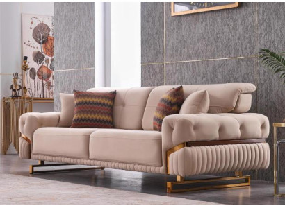Beige three-seater stainless steel furniture living room couch luxury textile sofa