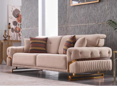 Beige three-seater stainless steel furniture living room couch luxury textile sofa