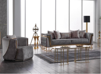 Gray Sofa set 3+1 Seater with stainless steel Couch Sofa Upholstery Set 2pcs