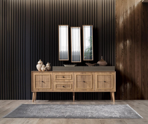 Luxury Sideboard Sideboard with 3x Mirror Wooden Cabinet Chest of drawers Wardrobe Wood Brown
