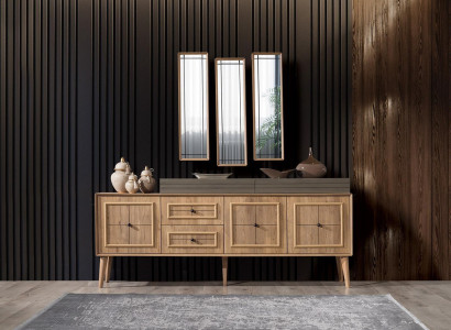 Luxury Sideboard Sideboard with 3x Mirror Wooden Cabinet Chest of drawers Wardrobe Wood Brown