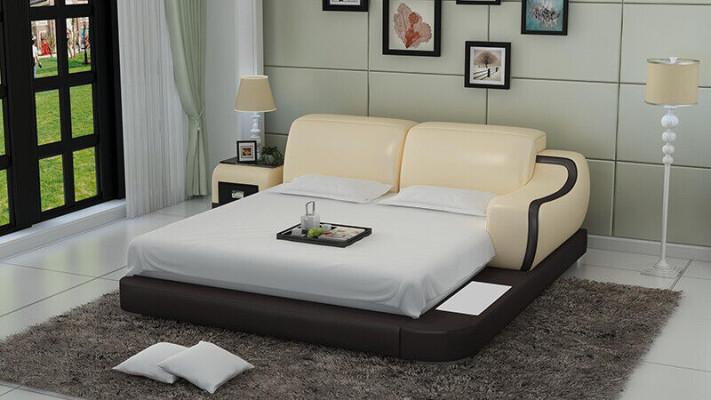 Design Bed XXL Big Beds Hotel Upholstery 200x200 Multifunction Shelf USB Leather