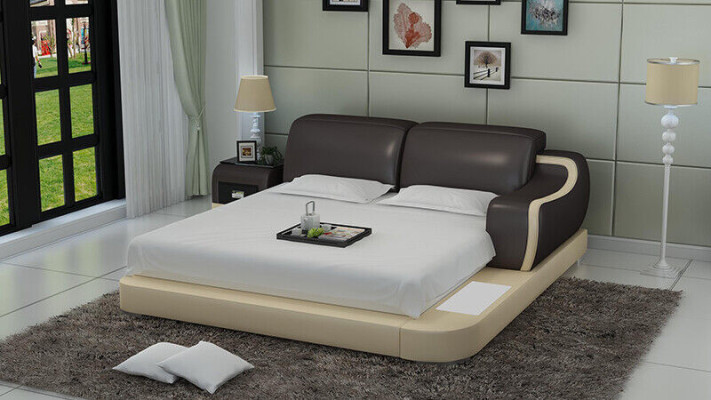 Design Bed XXL Big Beds Hotel Upholstery 200x200 Multifunction Shelf USB Leather