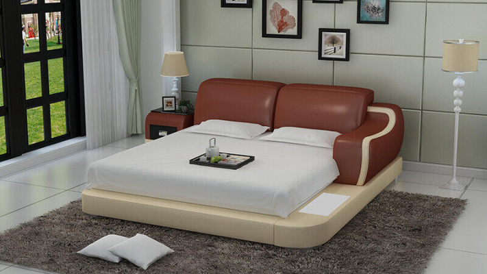 Design Bed XXL Big Beds Hotel Upholstery 200x200 Multifunction Shelf USB Leather