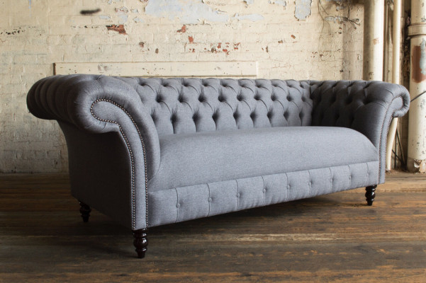 Chesterfield 3 Seater Upholstery Couch Leather Sofa Couches Textile Modern Style Fabric
