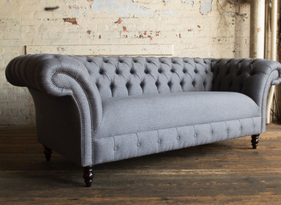 Chesterfield 3 Seater Upholstery Couch Leather Sofa Couches Textile Modern Style Fabric