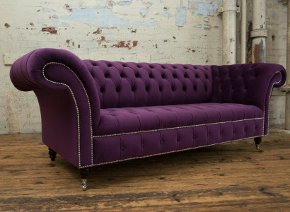 Chesterfield Original Sofa Couch Textile Sofas Fabric Purple 225cm Couches