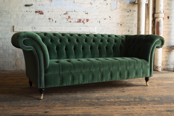 Classic Chesterfield Design Couch 3 Seater Sofa Couch Velvet Leather big green new