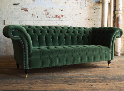 Classic Chesterfield Design Couch 3 Seater Sofa Couch Velvet Leather big green new