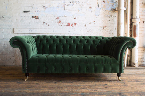 Classic Chesterfield Design Couch 3 Seater Sofa Couch Velvet Leather big green new