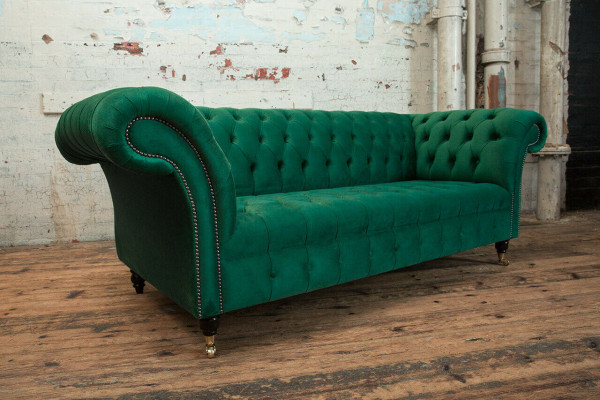 Classic Chesterfield Couch 3 Seater Sofa Couch Velvet Leather Design big green new