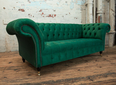 Classic Chesterfield Couch 3 Seater Sofa Couch Velvet Leather Design big green new