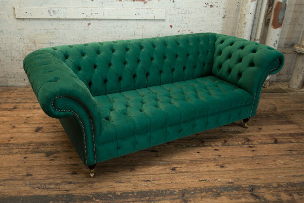 Classic Chesterfield Couch 3 Seater Sofa Couch Velvet Leather Design big green new