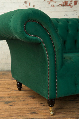 Classic Chesterfield Couch 3 Seater Sofa Couch Velvet Leather Design big green new