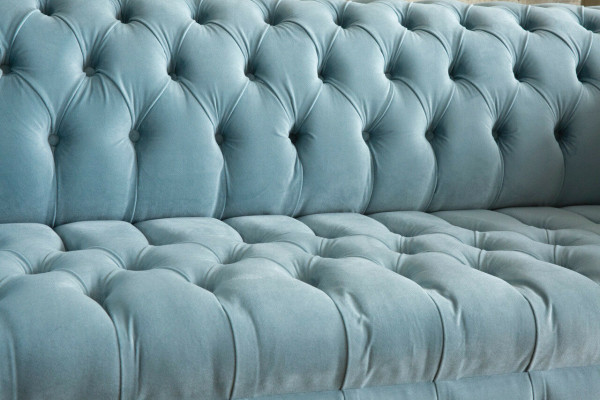 Chesterfield 3 Seater Upholstery Couch Leather Sofa Couches Textile Modern Style Blue