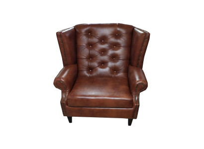 Luxury Wing Chair Chesterfield Armchair Leather Brown Couch Modern Furniture