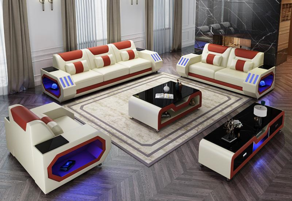Leather sofa couch sofa suite 3+1+1 - illuminated designer couches new