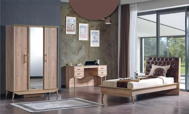 Design Youth Room Bedroom Bed Set Wardrobe Desk 3pcs.