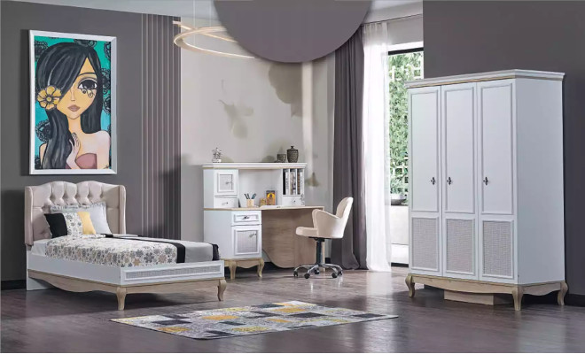 Children Youth Room Bed + Desk + Wardrobe 3-piece