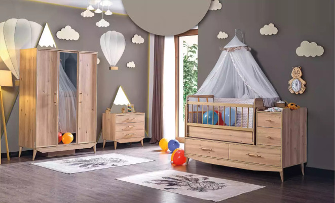 Infant Bedroom Complete room Baby Bed Wardrobe Chest of drawers 3pcs.