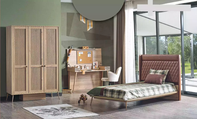 Luxury Childrens room Chesterfield Bed Desk Wardrobe 3pcs. set