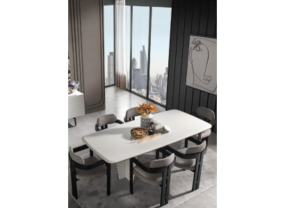 Suite Dining set Dining room Dining table Luxury Chairs Dining area 7pcs White