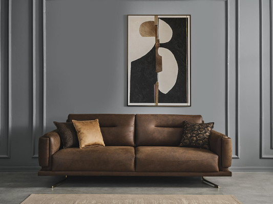 Four Seater Sofa 4 Seater Sofas Imitation leather Brown Living room Luxury