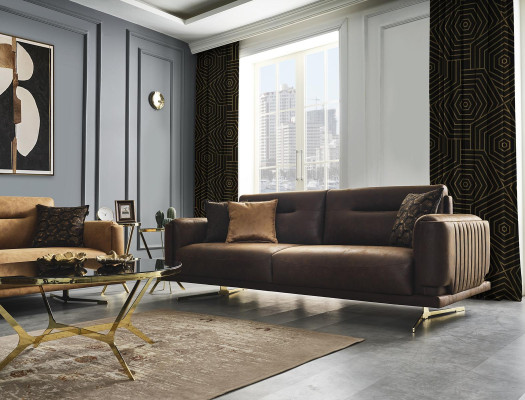Four Seater Sofa 4 Seater Sofas Imitation leather Brown Living room Luxury