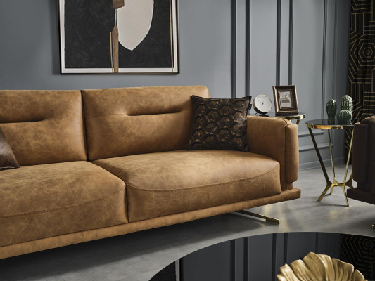 Three Seater Sofa 3 Seater Sofas Brown Imitation leather Living room Luxury Seat