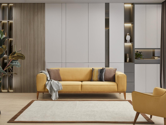 Three Seater Sofa 3 Seater Sofas Fabric Yellow Living room Luxury Modern Seat