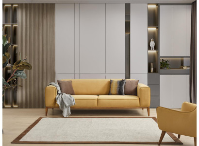Three Seater Sofa 3 Seater Sofas Fabric Yellow Living room Luxury Modern Seat