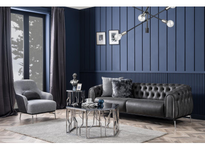 Chesterfield Suite Sofa 4 Seat Armchair Four-seater Imitation leather Black