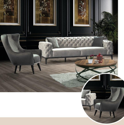 Armchair Wing Chair Fabric Living room Polyester Design Gray Modern Seat
