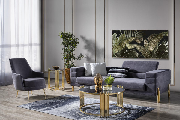 Armchair Wing Chair Cocktail Chair Fabric Living room Polyester Gray Seat
