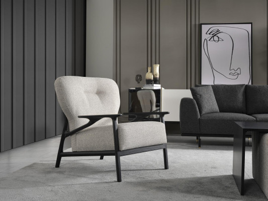 Armchair Wing Chair Modern Fabric Living room Polyester White Design