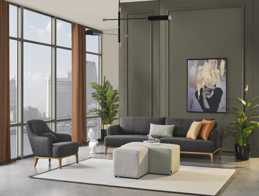 Armchair Wing Chair Modern Fabric Living room Polyester Gray Design Seat