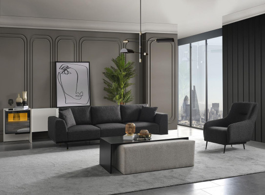 Armchair Wing Chair Modern Fabric Living room Polyester Gray Design Seat new