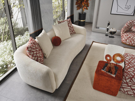 Sofa set Living room Set Sofa 4 Seater Armchair 3x Stool White Four-seater Fabric