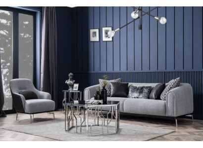 Modern Suite Sofa 3 Seat Armchair Three Seater Fabric Gray Modern Polyester