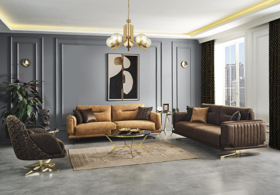 Sofa set Complete e Sofa 431 Seat Armchair Imitation leather Brown Set 3 pieces