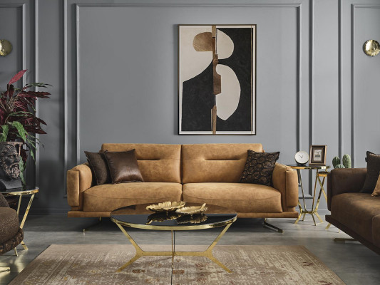 Sofa set Complete e Sofa 431 Seat Armchair Imitation leather Brown Set 3 pieces